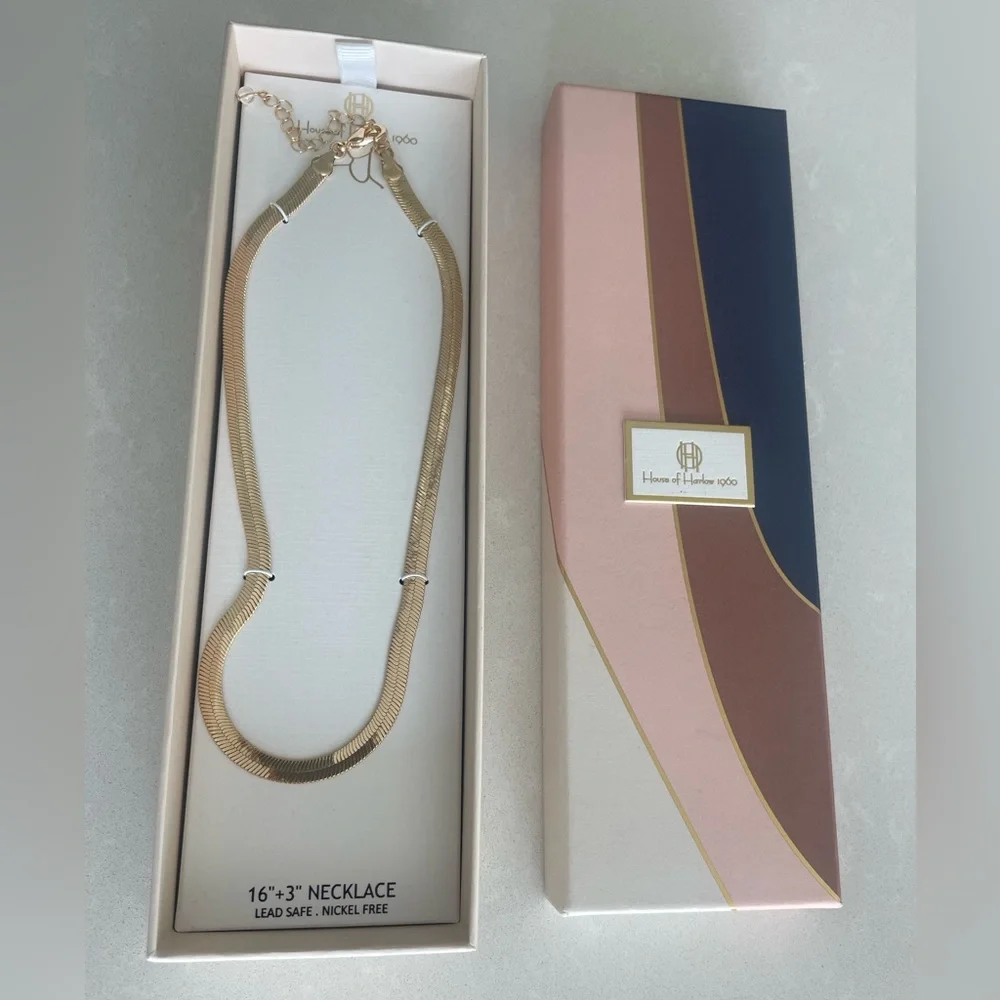 House Of Harlow 1960 Gold Tone Z Snake Chain 16"+ 3" Unisex Necklace NIB. NWT - Picture 2 of 3